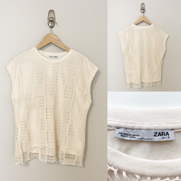 Zara Crochet Cream Sleeveless Blouse - Size M - Picture 1 of 6